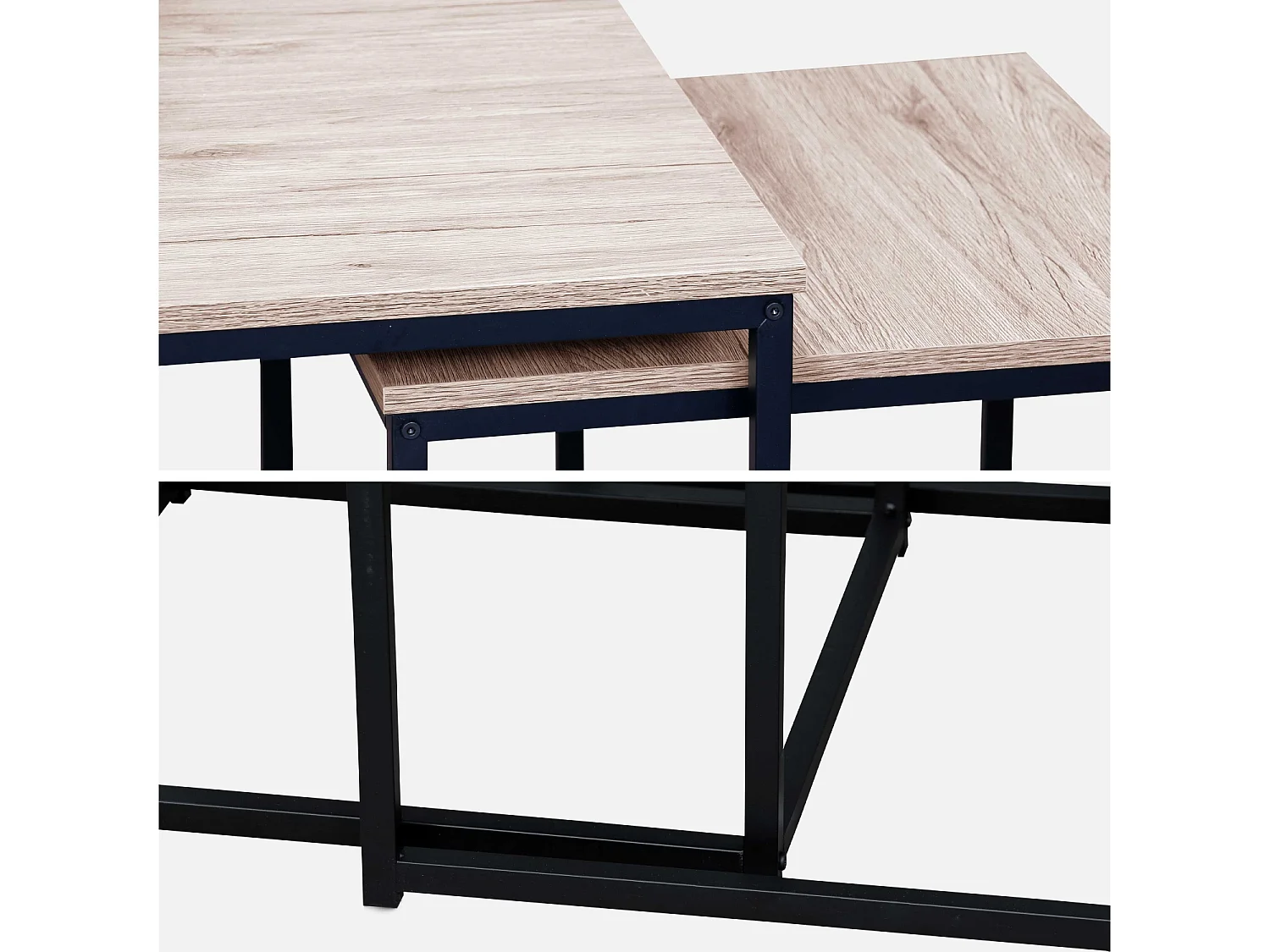 Mesa nido encastrable de metal y efecto madera, set de 3 madera