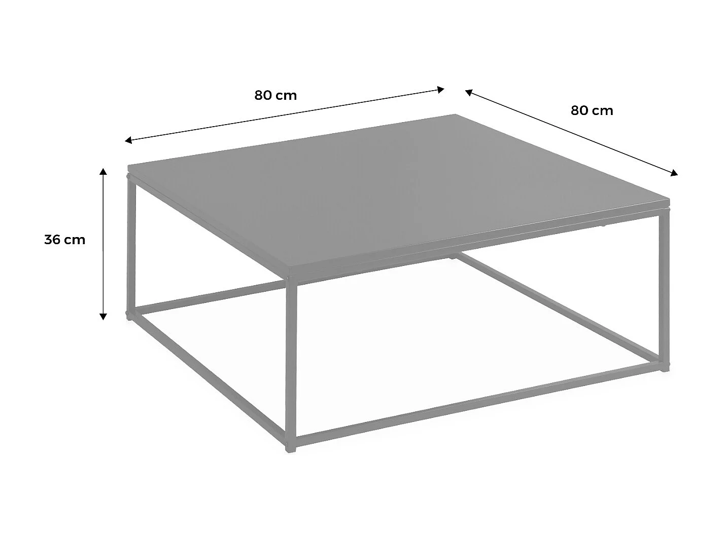 Table basse. Industrielle. structure métal noir. L 80 x l 80 x H 36cm