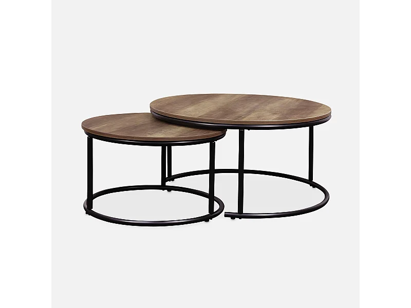 Mesa redonda nido con efecto madera, set de 2 madera