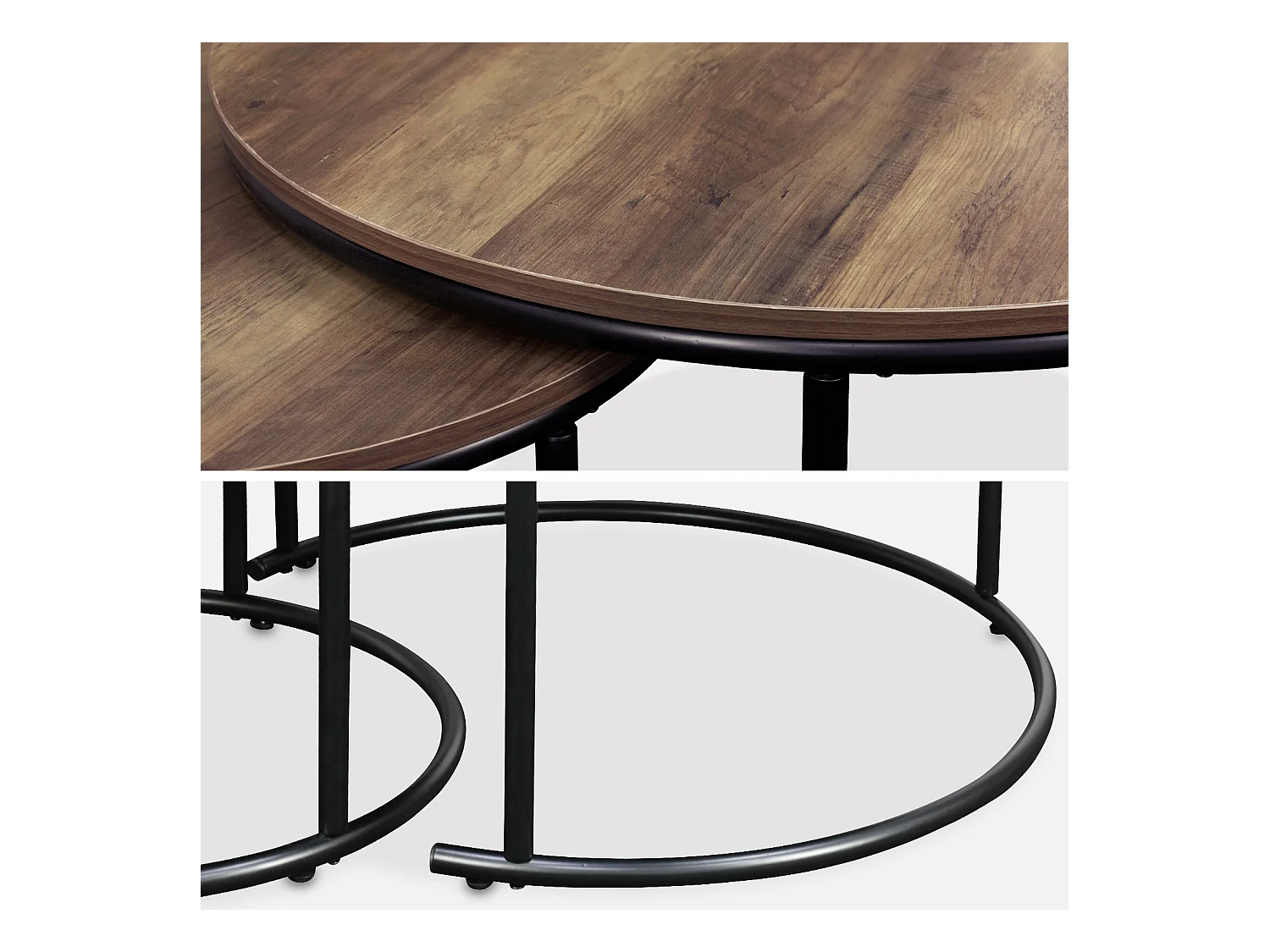 Mesa redonda nido con efecto madera, set de 2 madera