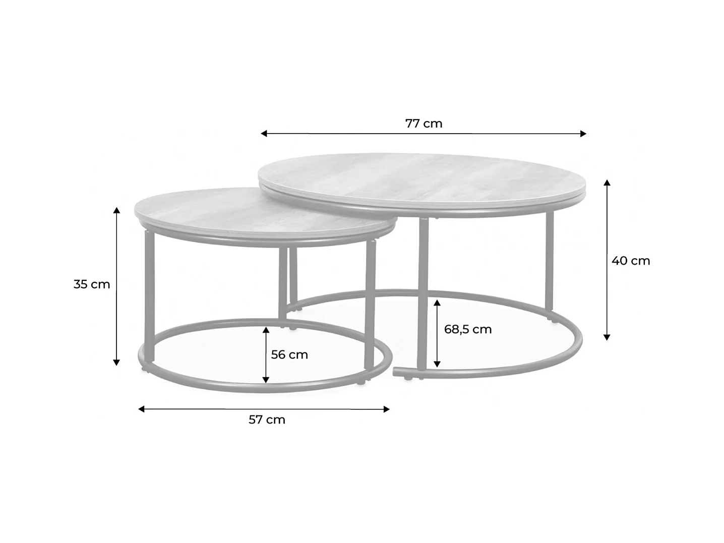 Mesa redonda nido con efecto madera, set de 2 madera