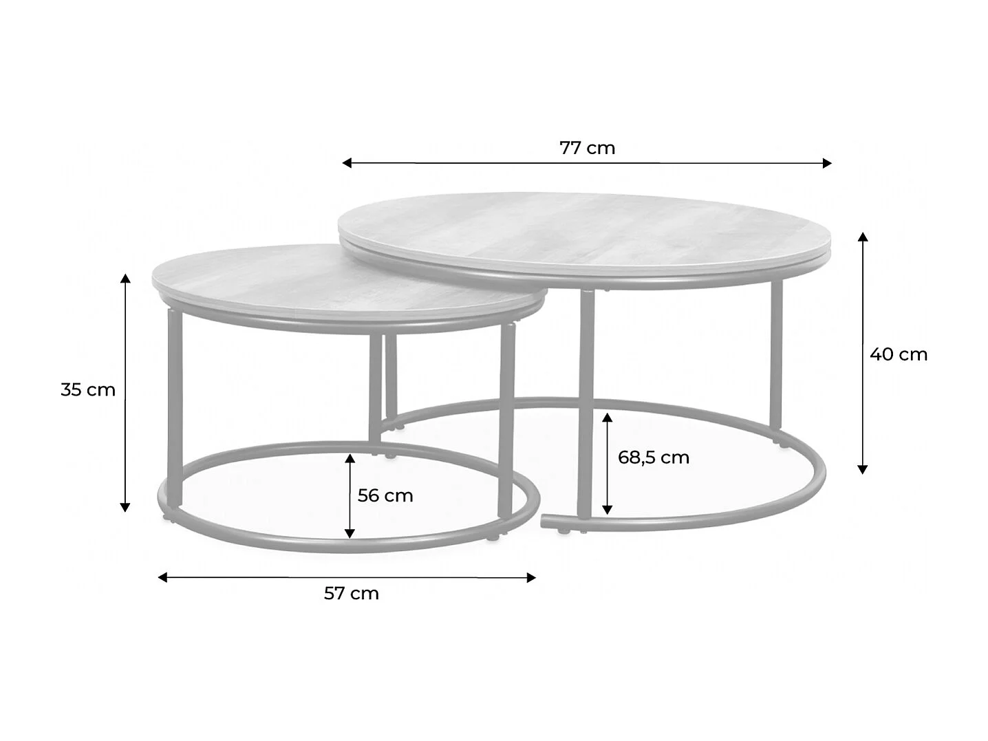 Set di 2 tavolini rotondi in metallo e legno, marrone naturale