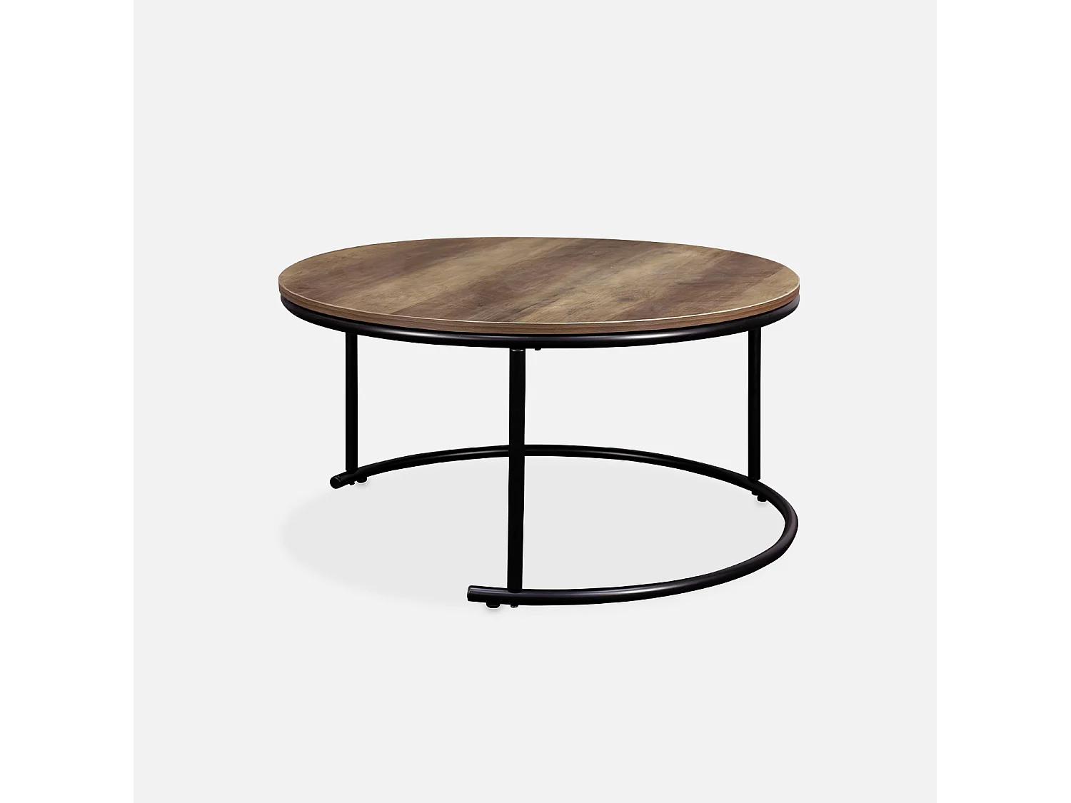 Set di 2 tavolini rotondi in metallo e legno, marrone naturale