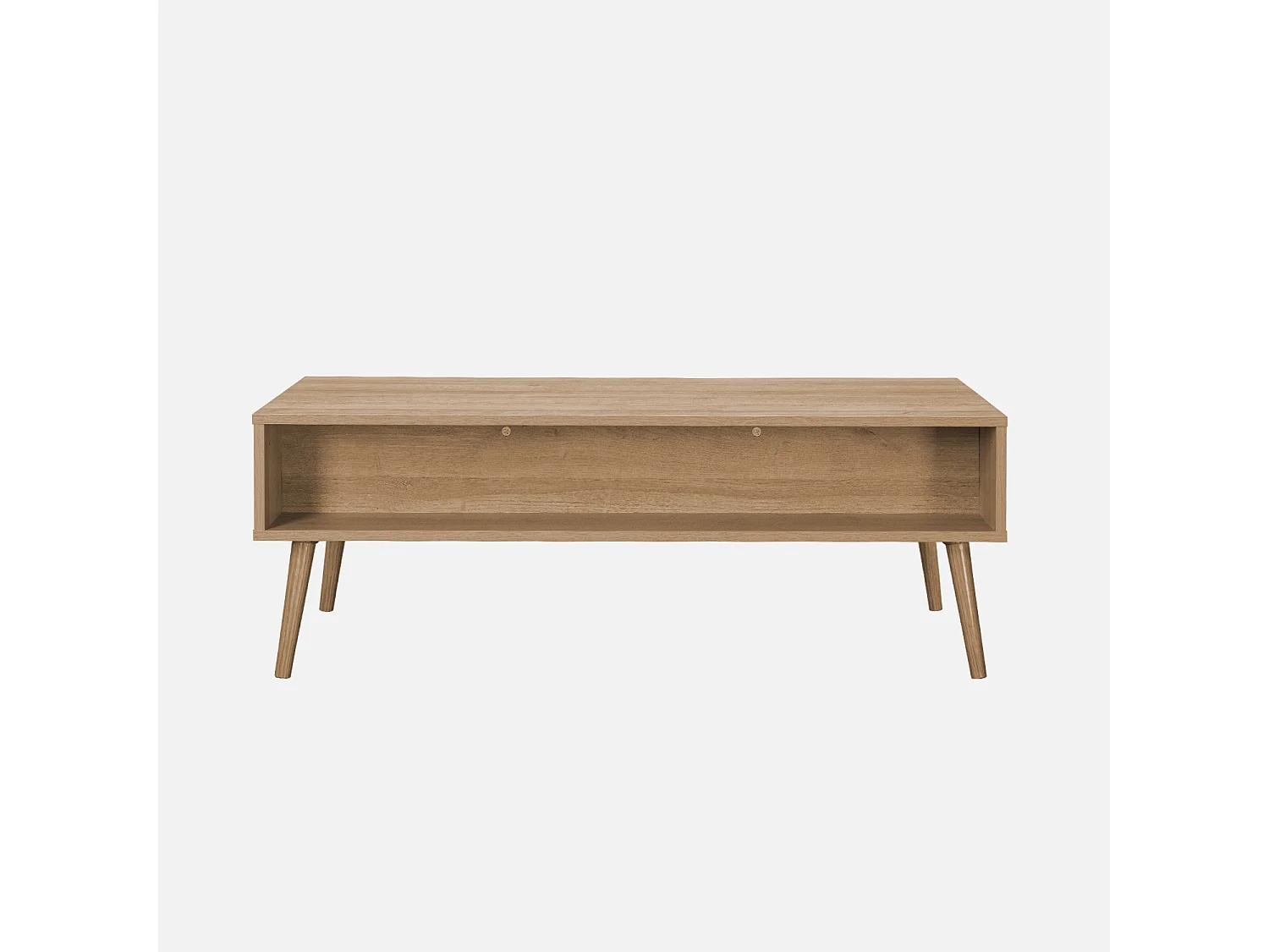 Tavolino scandinavo in canna intrecciata, 1 cassetto, marrone naturale