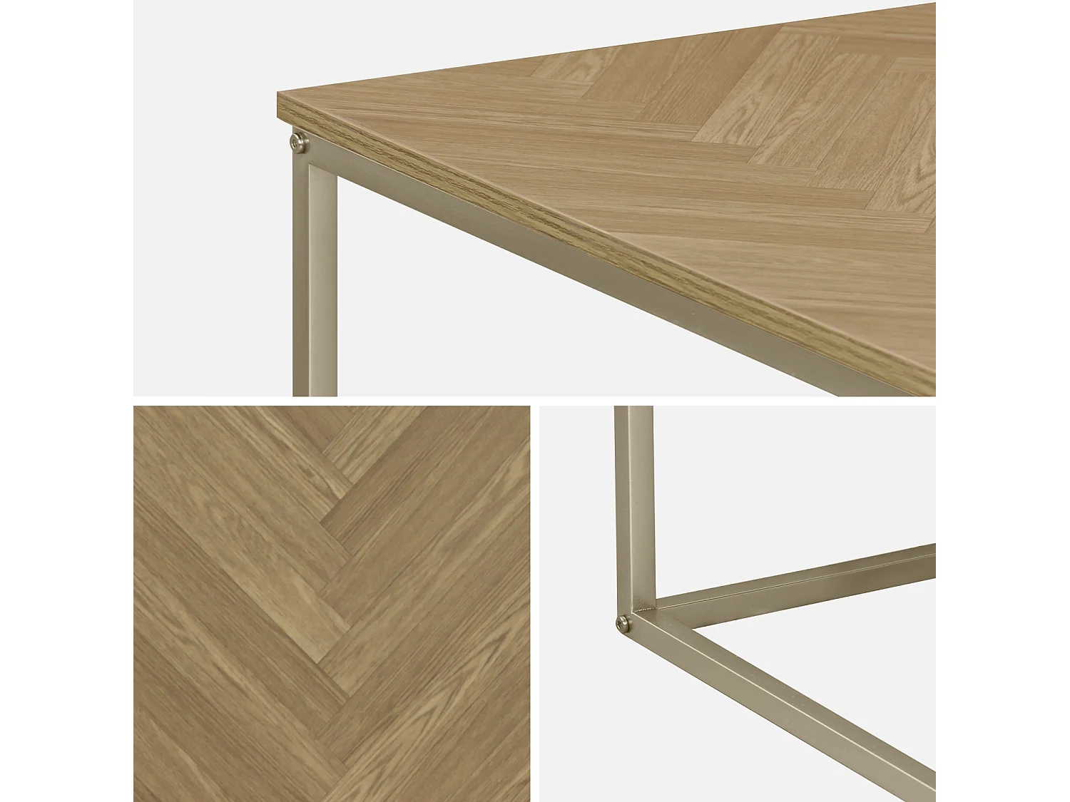 Mesa de centro de efecto madera con dibujo de espiga natural