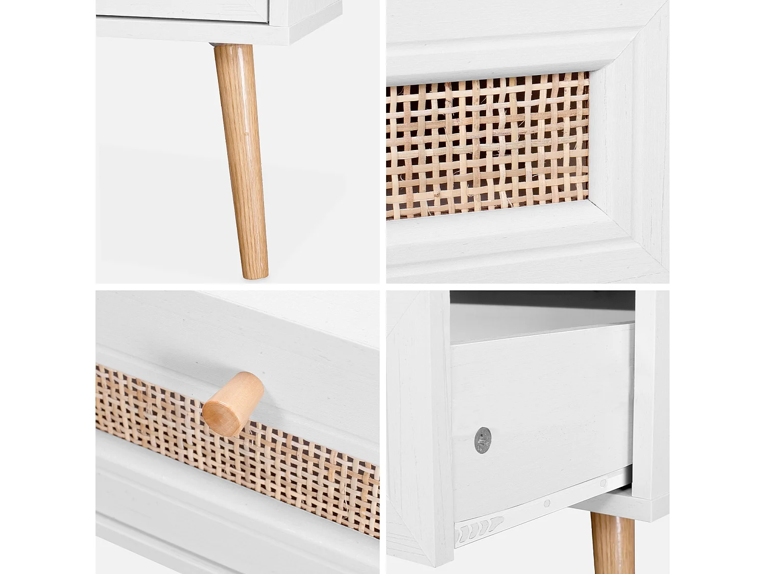 Mesa de centro estilo escandinavo de caña blanco roto