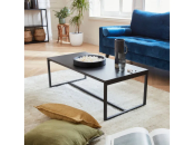 Table basse métal noir 100x50x36cm - Industrielle - pieds en métal. design