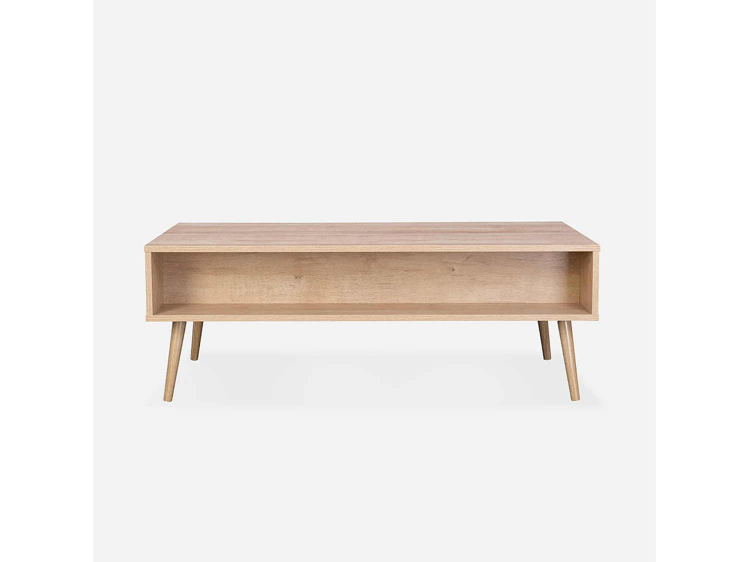 Table basse en cannage 110 x 59 x 39 cm - Bohème - Naturel. 1 tiroir. 1 espace de rangement. pieds scandinaves