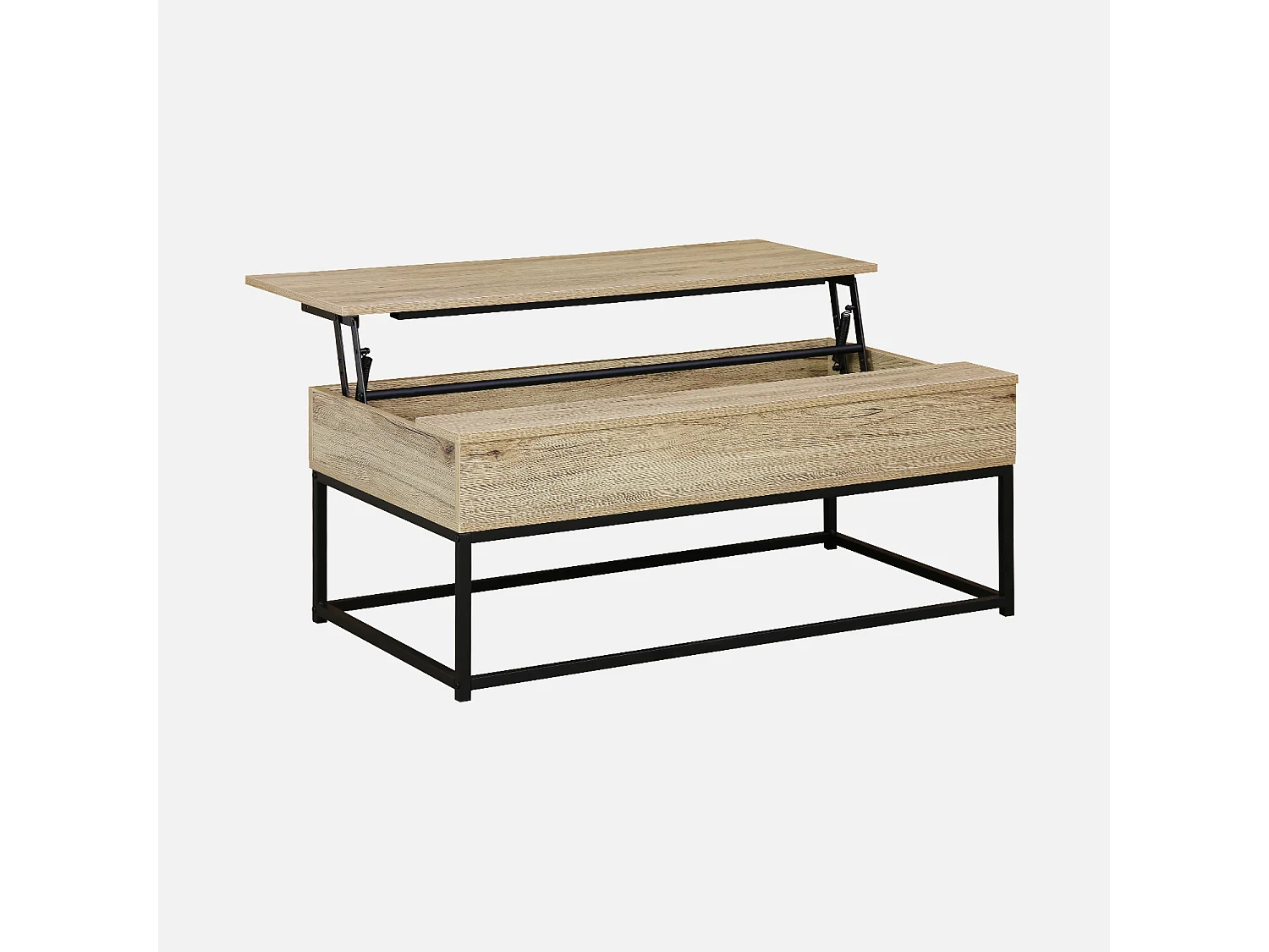 Table basse. loft. 1 plateau relevable. deux espaces de rangement. L 100 cm x l 55 cm x H 40.5 cm