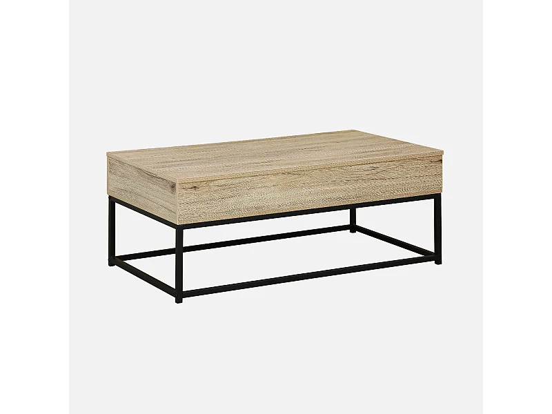 Tavolino industriale effetto legno con piano sollevabile, marrone