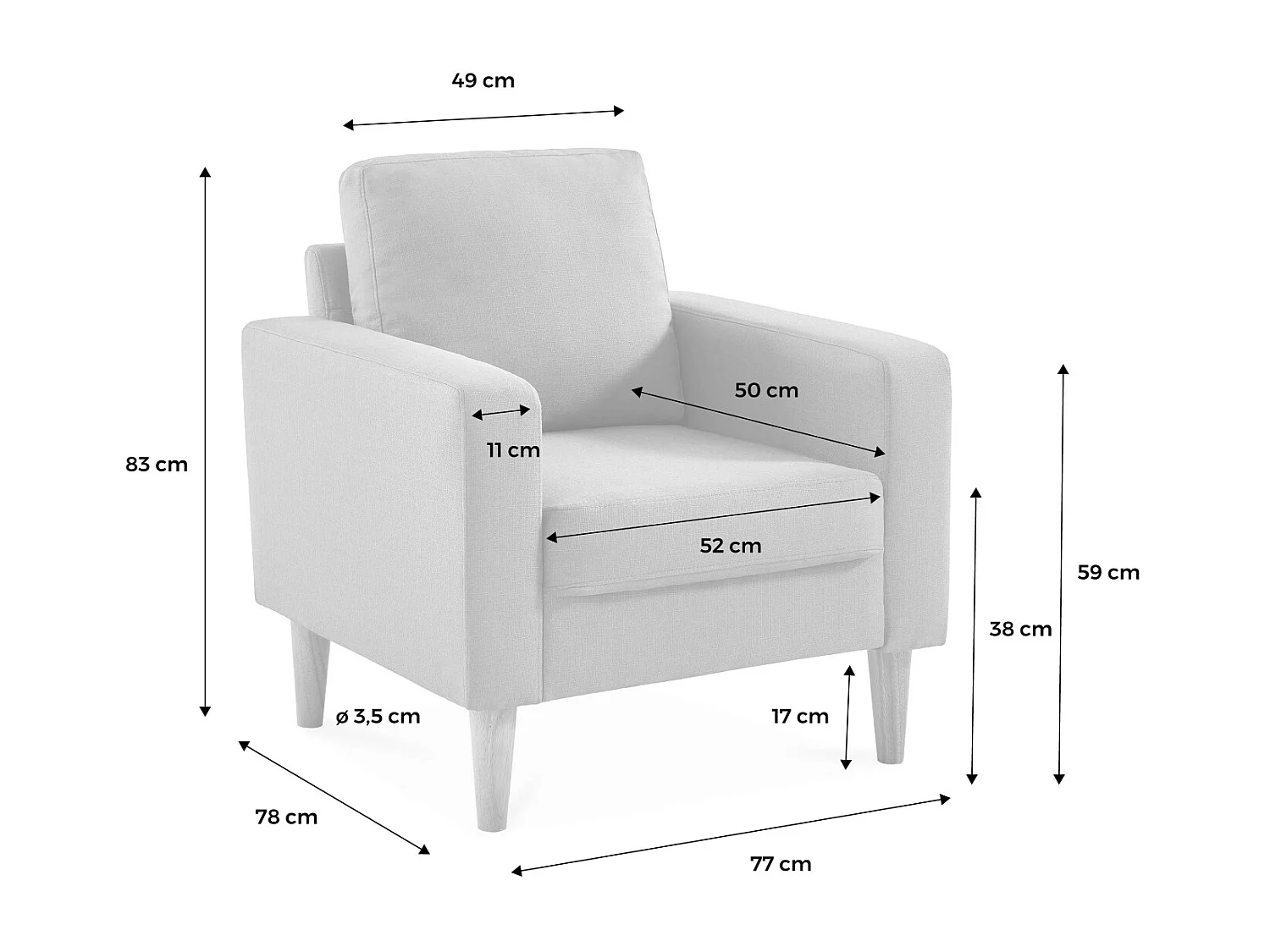 Fauteuil scandinave en tissu gris chiné foncé - Bjorn - Canapé 1 place fixe droit pieds bois