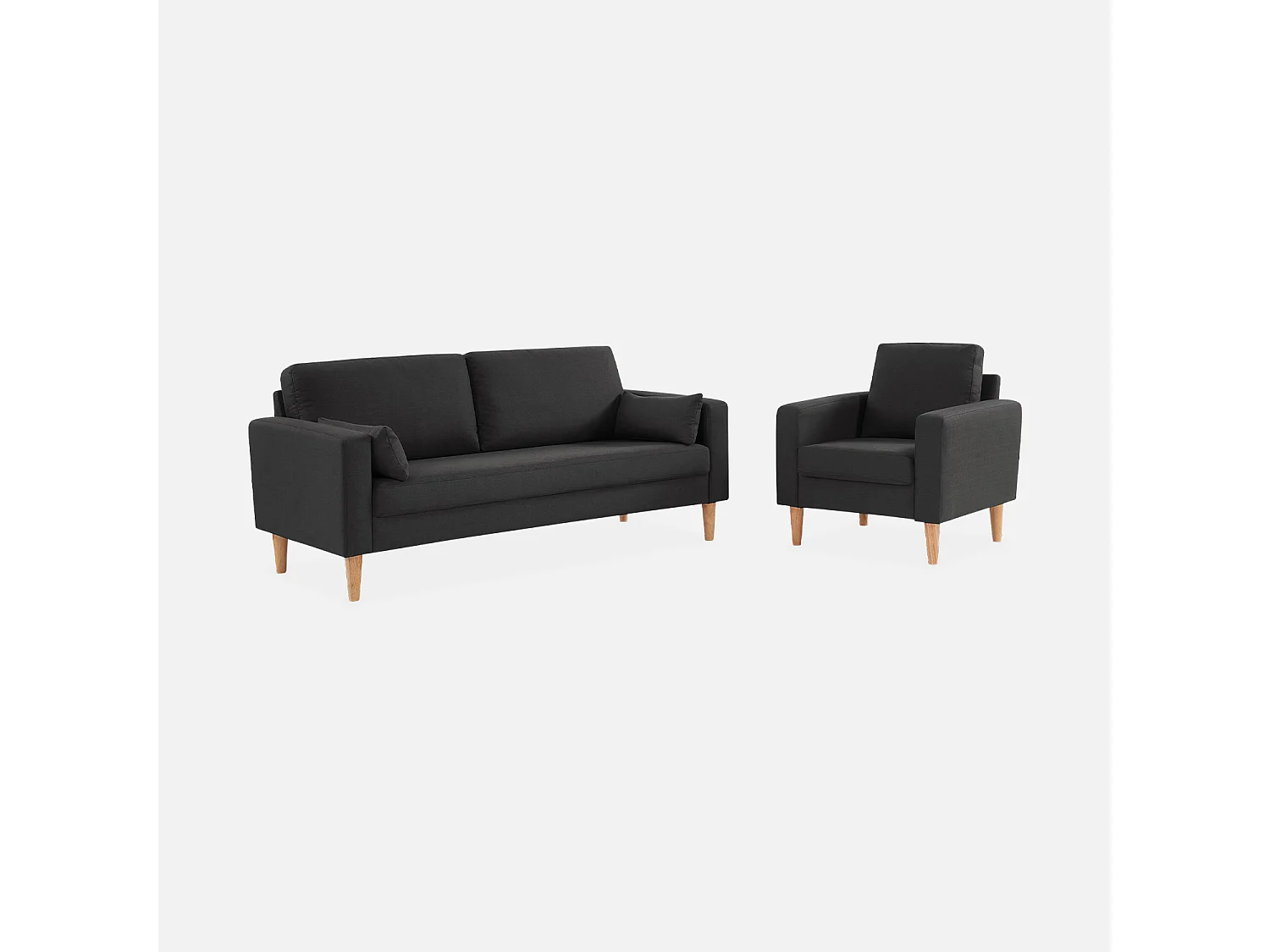 Sillón estilo escandinavo con patas de madera gris jaspeado