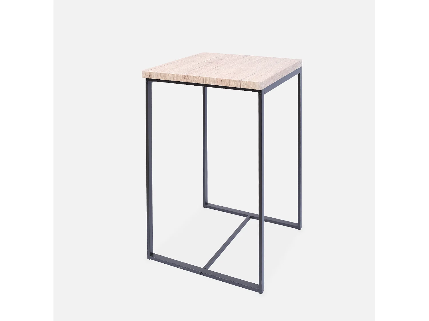 Set table haute carré - Loft - avec 2 tabourets de bar. acier et décor bois. encastrable. design