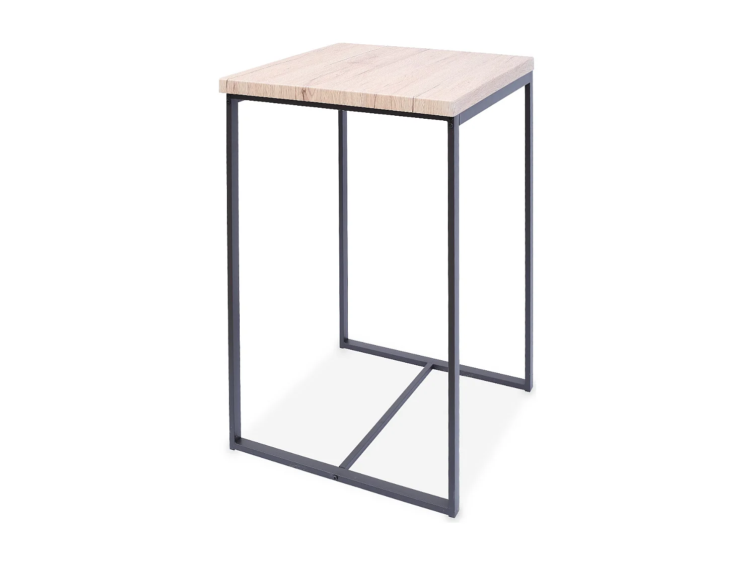 Set table haute carré - Loft - avec 2 tabourets de bar. acier et décor bois. encastrable. design