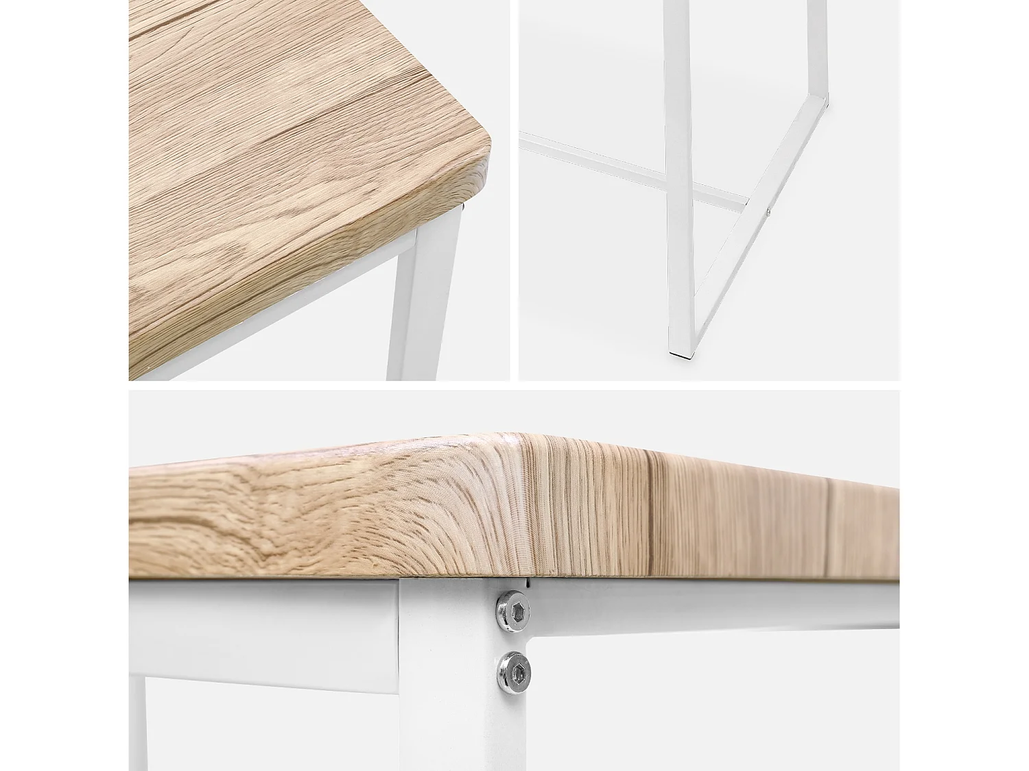 Set table haute rectangulaire LOFT avec 4 tabourets de bar. acier et décor bois. encastrable. design