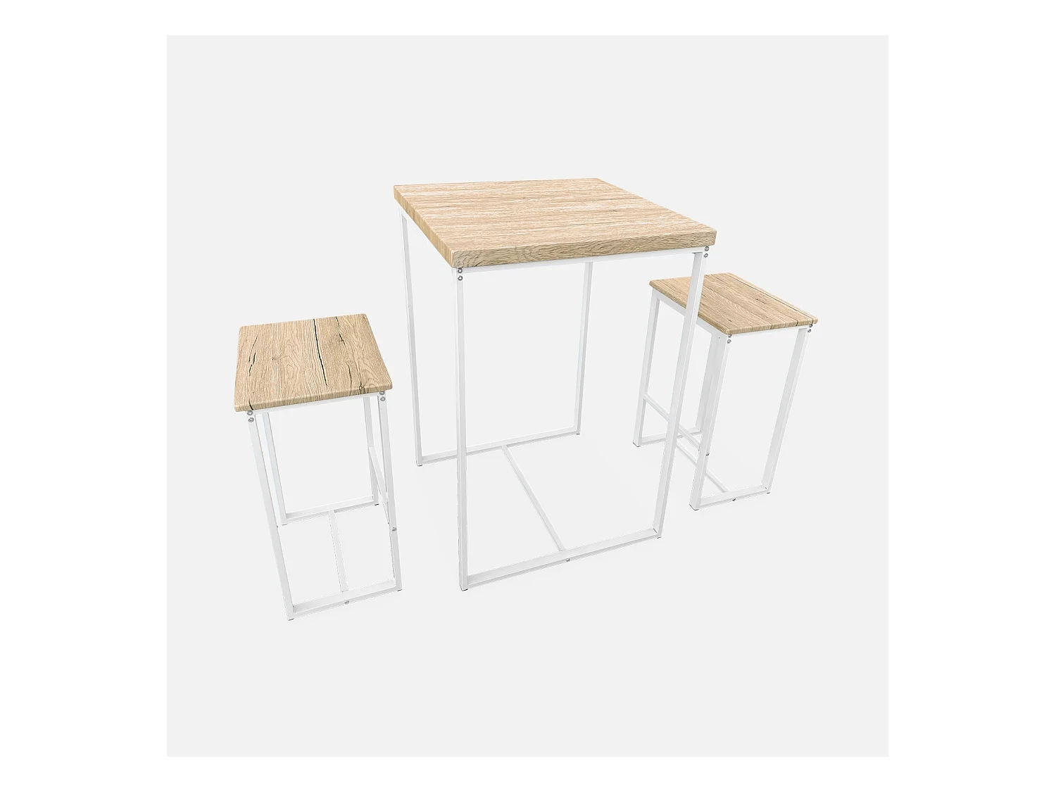 Mesa alta con 2 taburetes de bar blanco