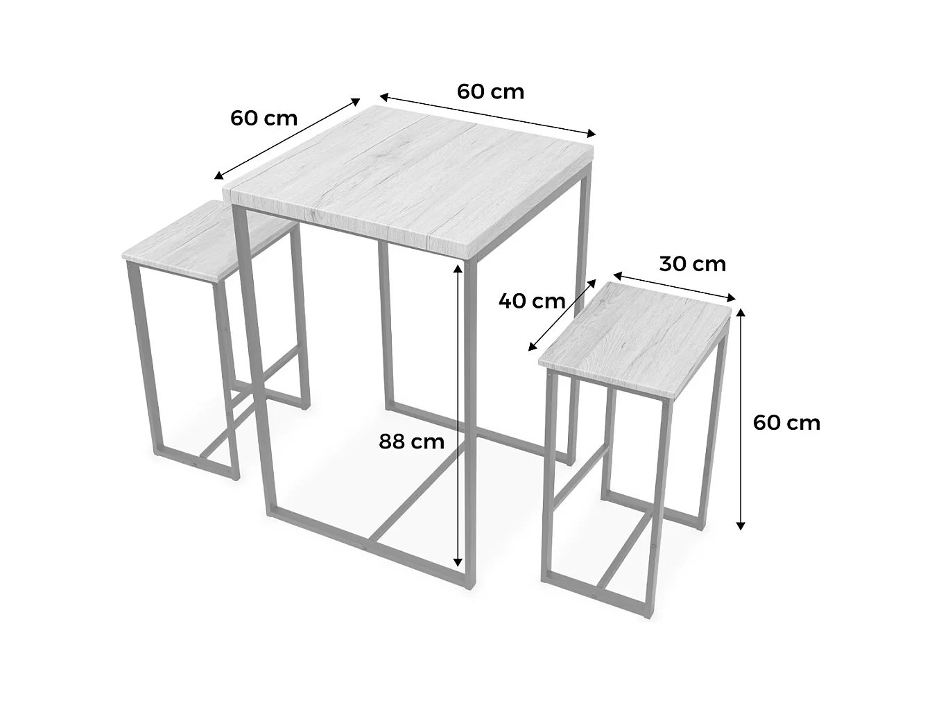 Mesa alta con 2 taburetes de bar blanco
