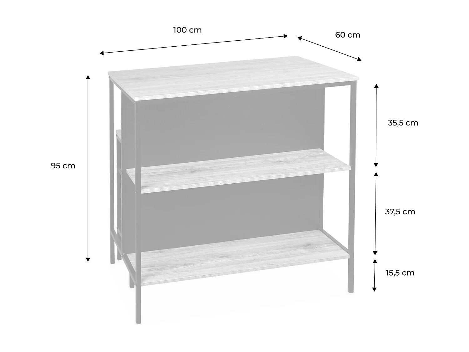Tavolo alto in legno e metallo, 2 ripiani, 2 sgabelli, marrone