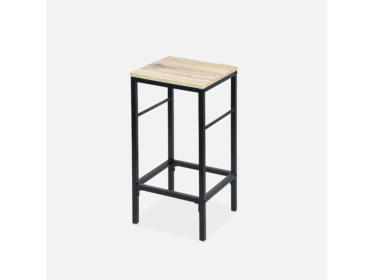 Tavolo alto in legno e metallo, 2 ripiani, 2 sgabelli, marrone