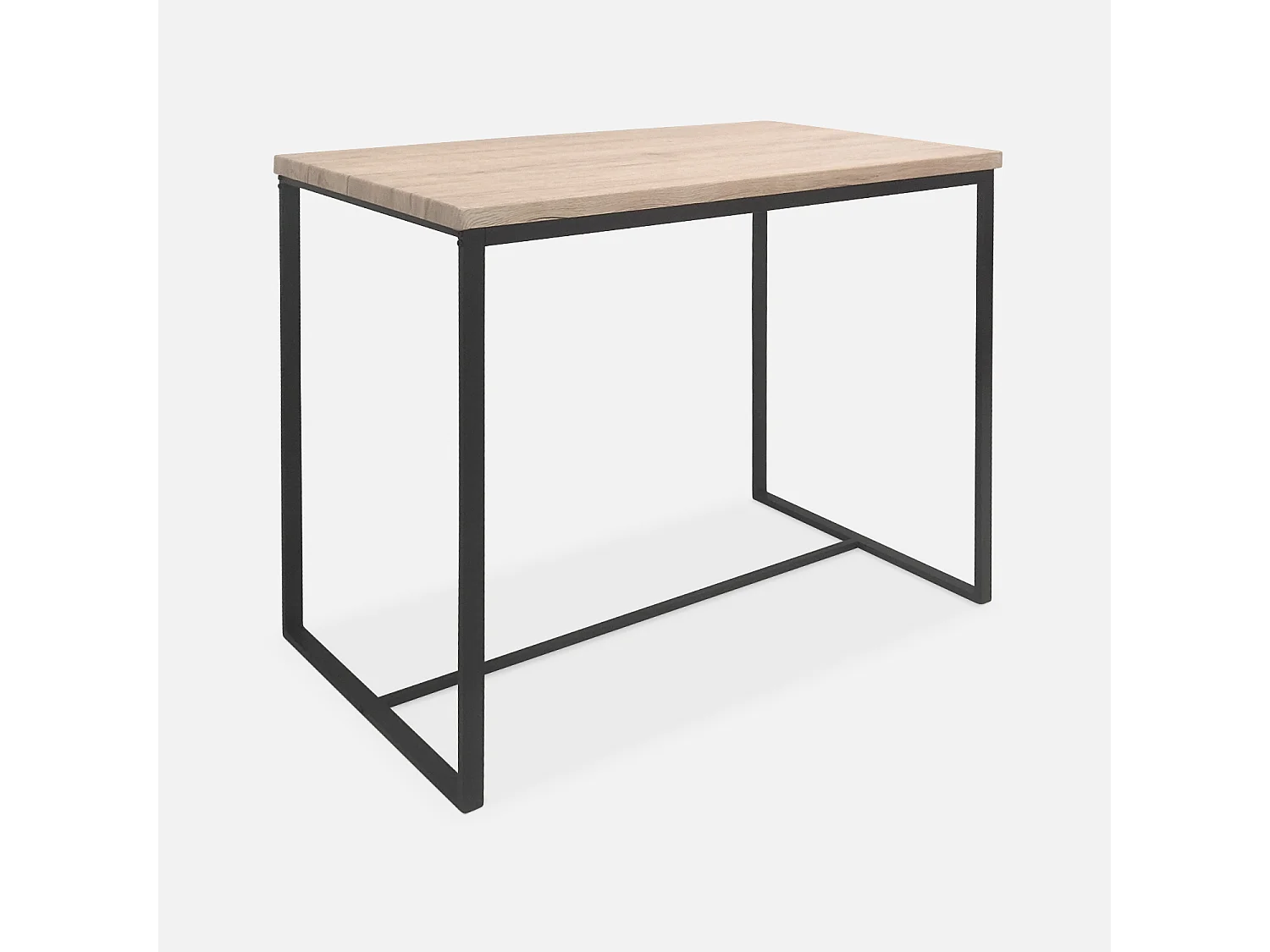 Set table haute rectangulaire LOFT avec 4 tabourets de bar. acier et décor bois. encastrable. design