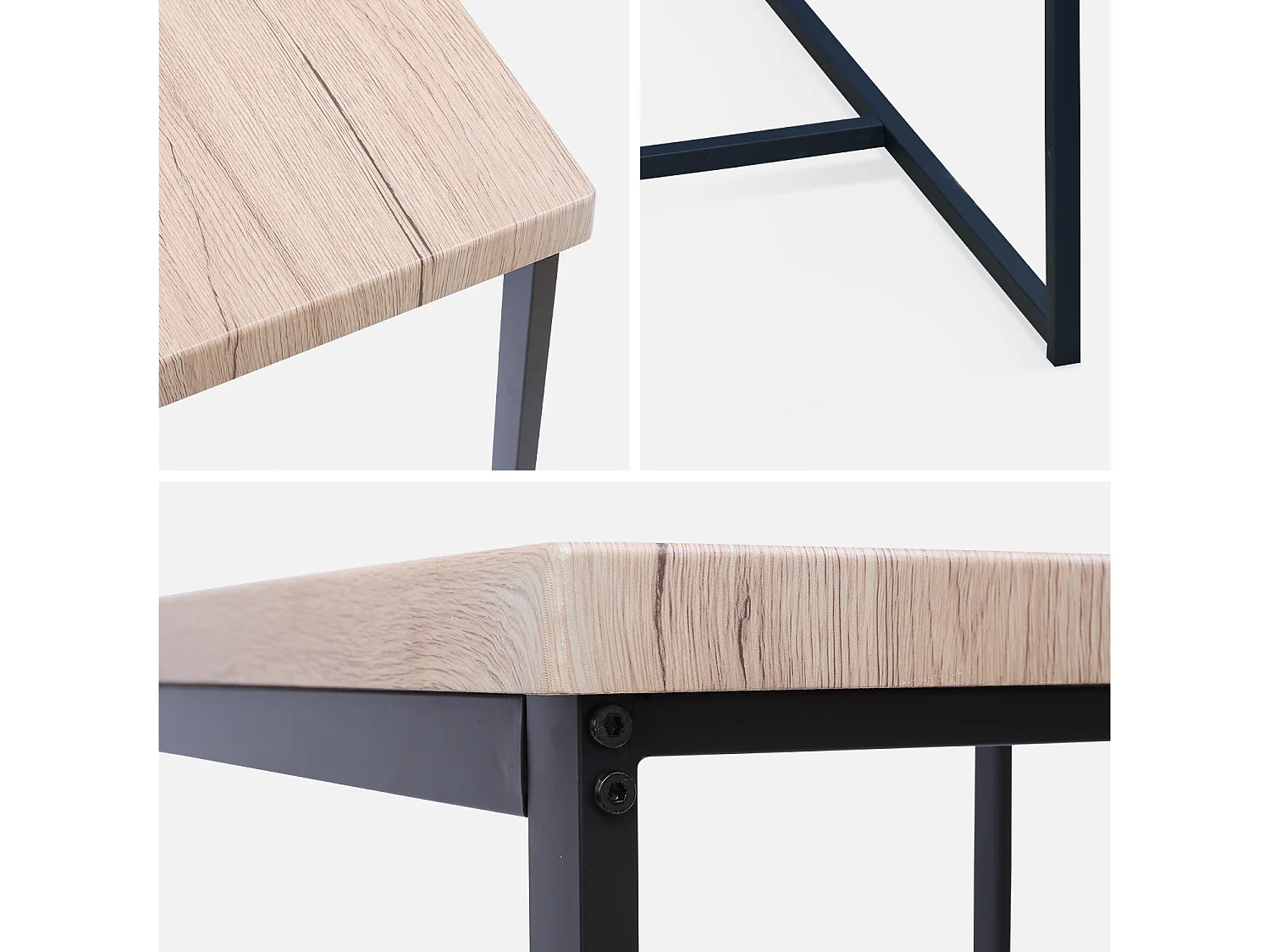 Set table haute rectangulaire LOFT avec 4 tabourets de bar. acier et décor bois. encastrable. design