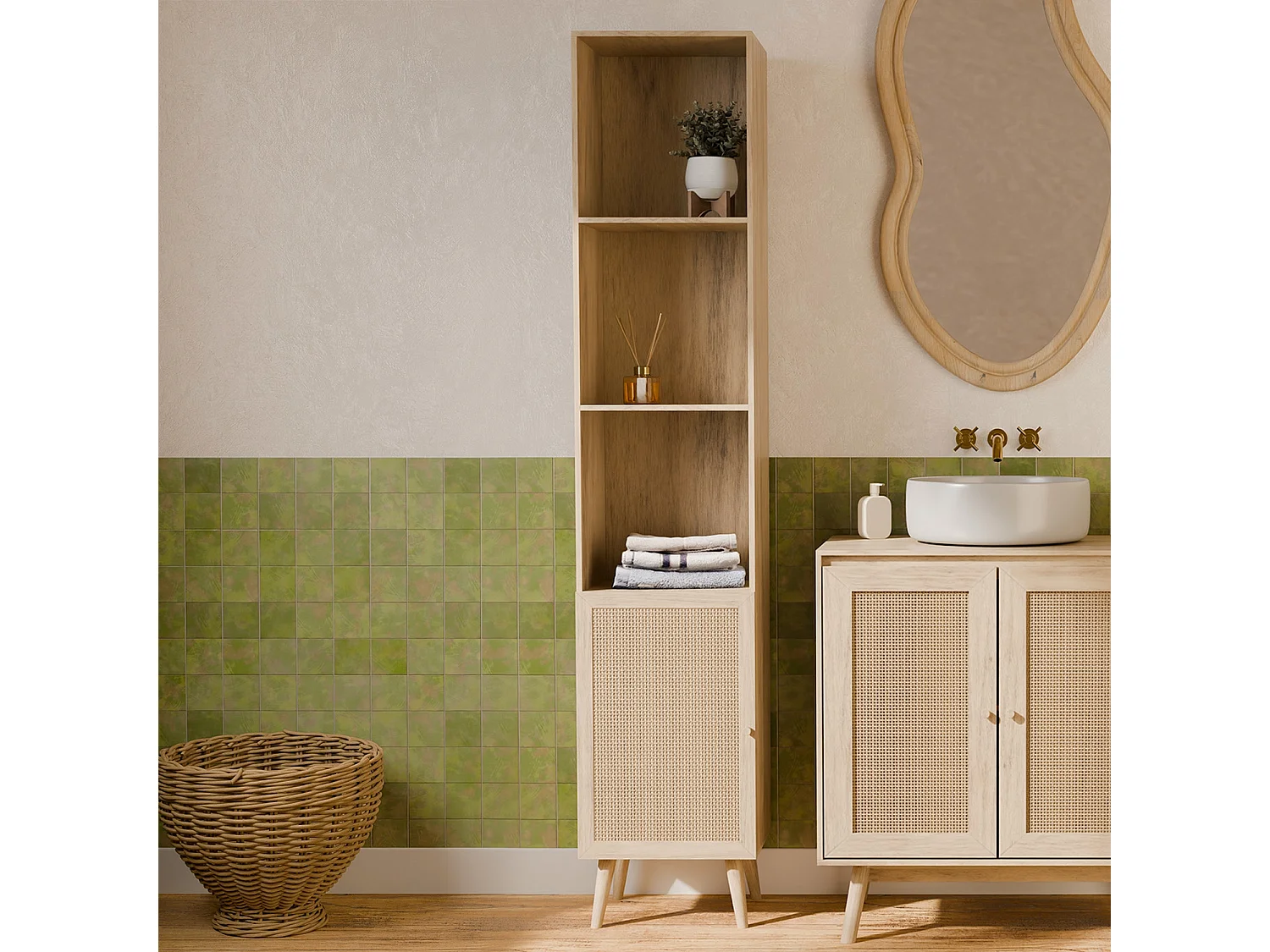 Colonne de rangement pour salle de bain. Bohème. L 35 x P 25 x H 167cm