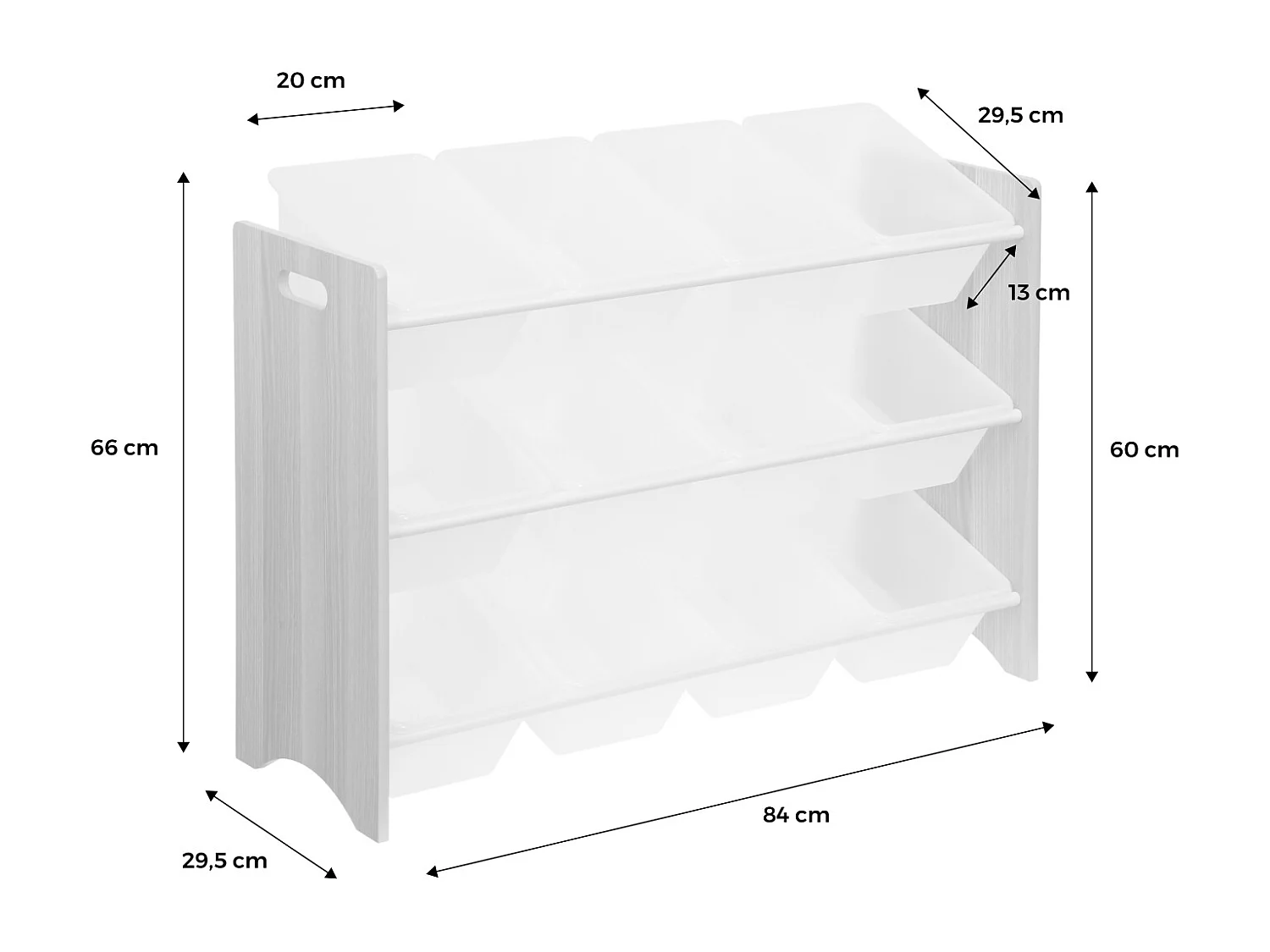 Meuble de rangement pour enfant avec 12 casiers. blanc - Tobias - MDF décor bois naturel. L 84 x P 29.5 x H 60cm