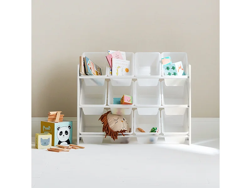 Almacenamiento infantil para juguetes, 12 compartimentos blanco