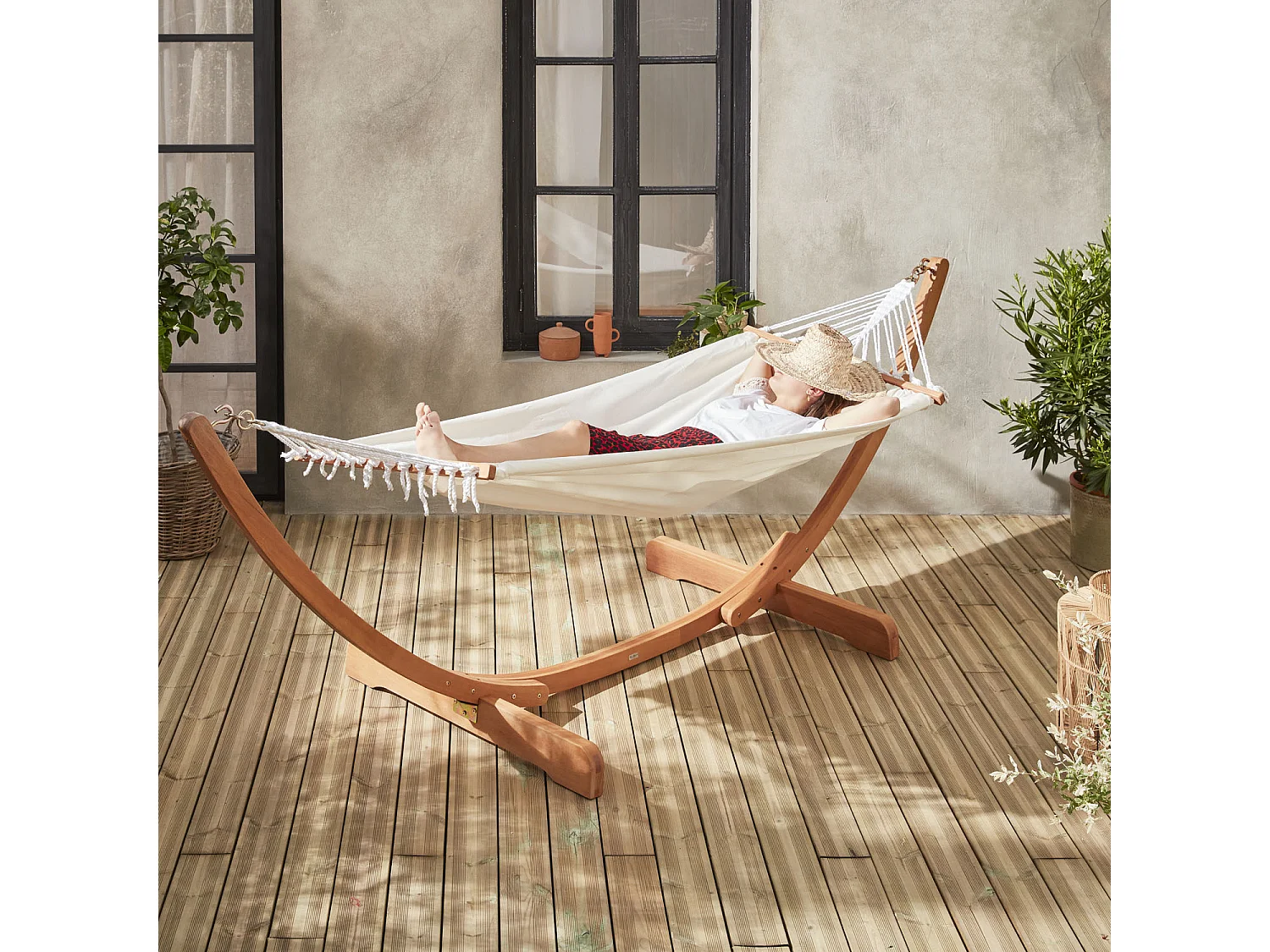 Hamac en bois - Hamaca - Hamac 317x100cm avec toile en coton