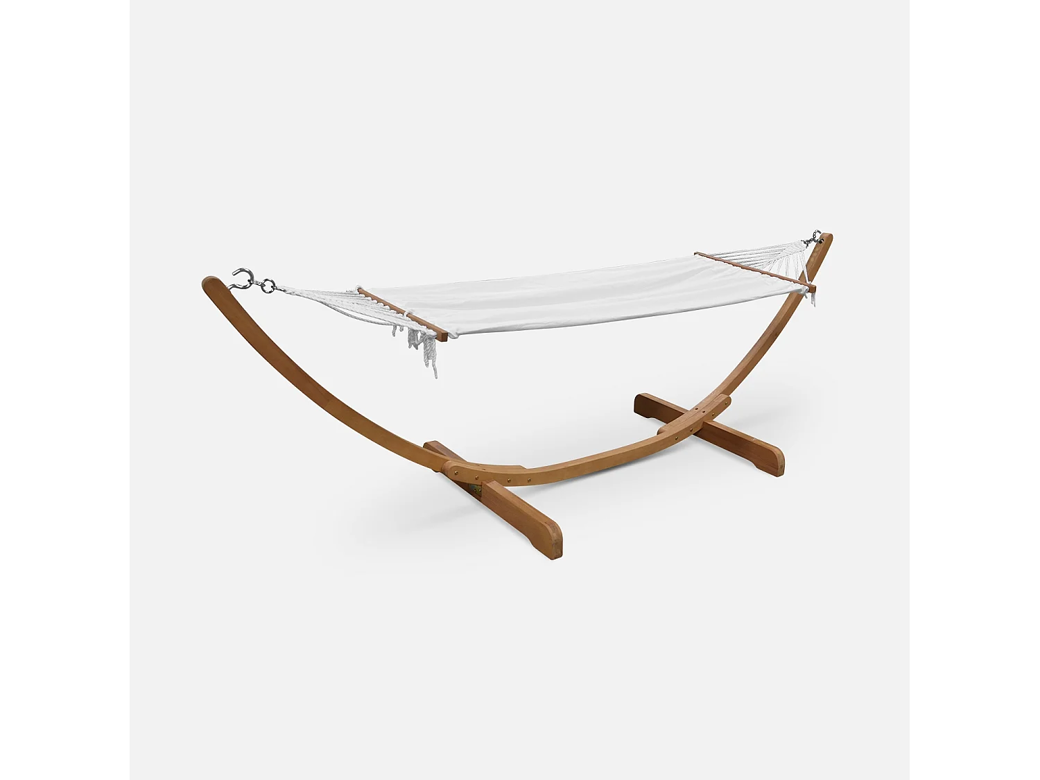 Hamaca sobre patas de madera, lona de algodón blanco