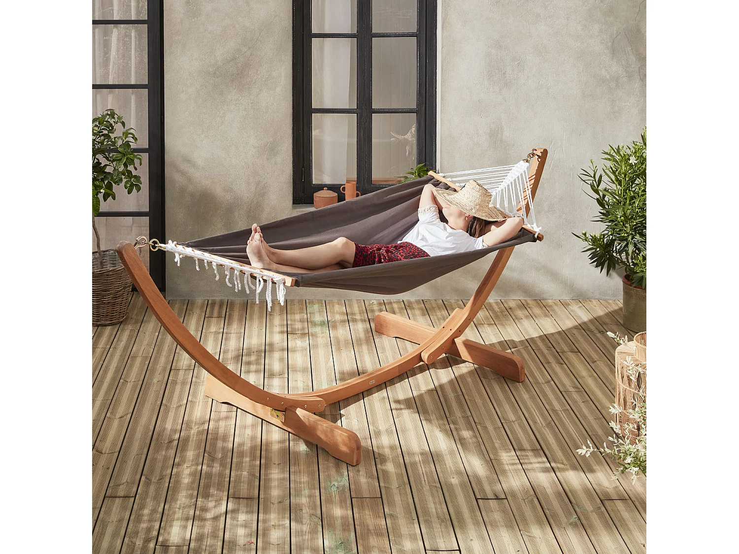 Hamac en bois - Hamaca - Hamac 317x100cm avec toile en coton