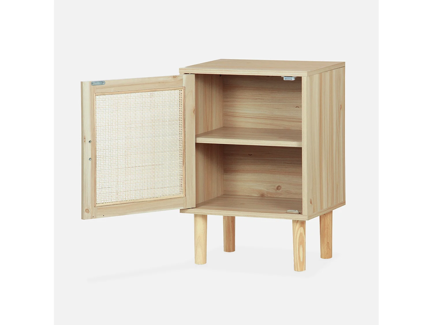 Mesita de noche con efecto caña y madera natural