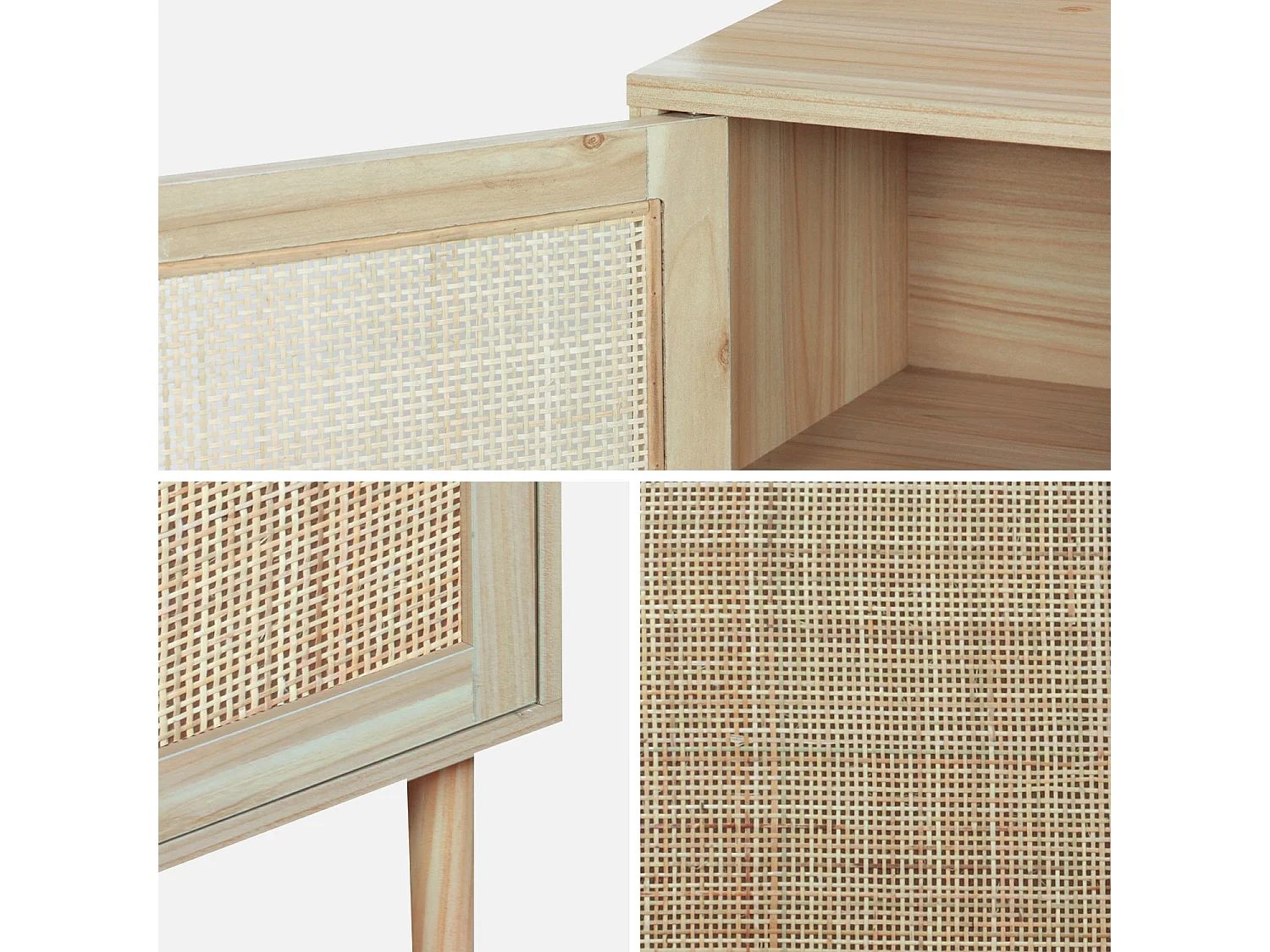 Mesita de noche con efecto caña y madera natural