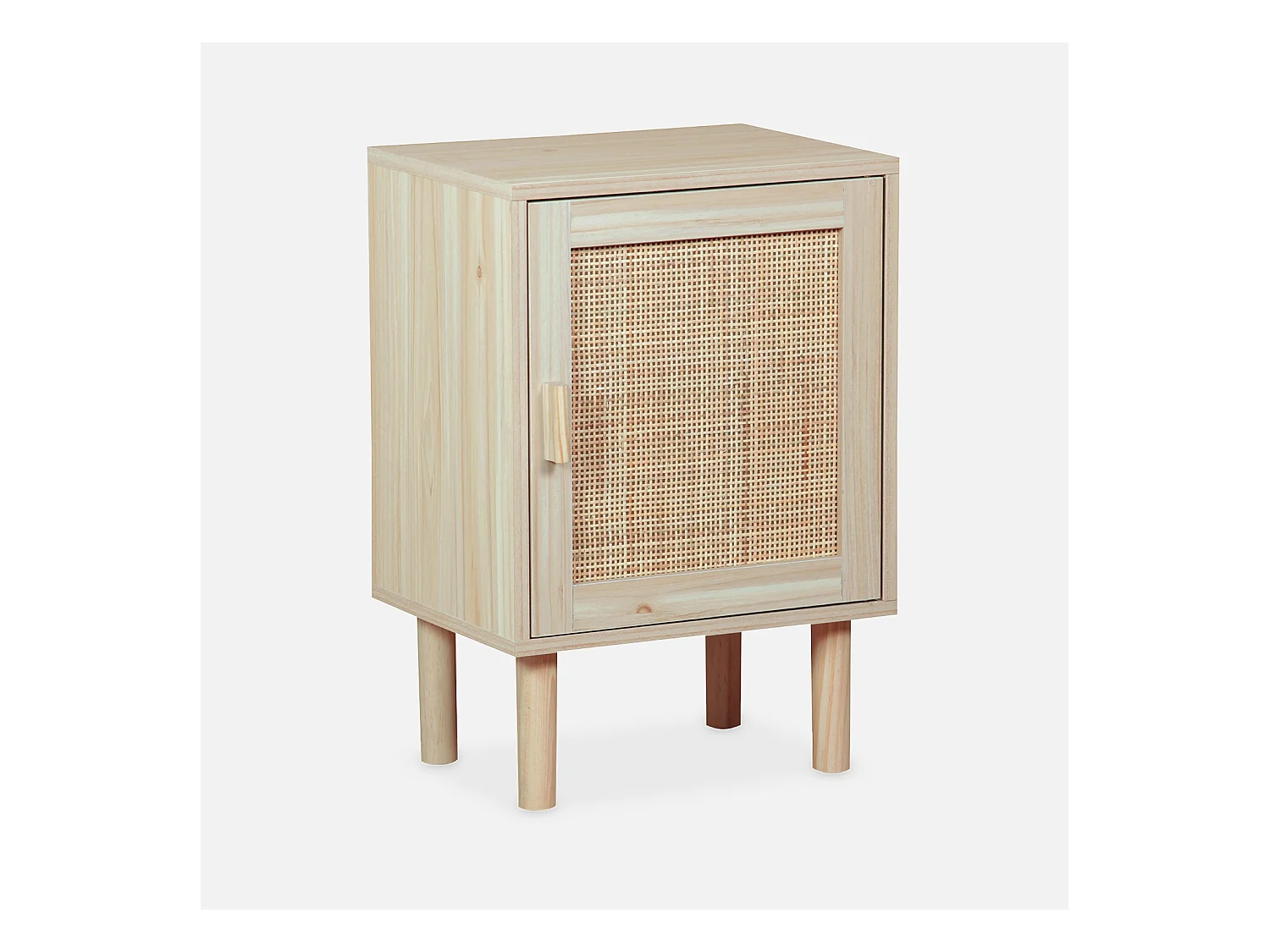 Table de chevet en cannage et décor bois - Camargue - 40x30x58cm - 2 niveaux - 1 porte - pieds droits