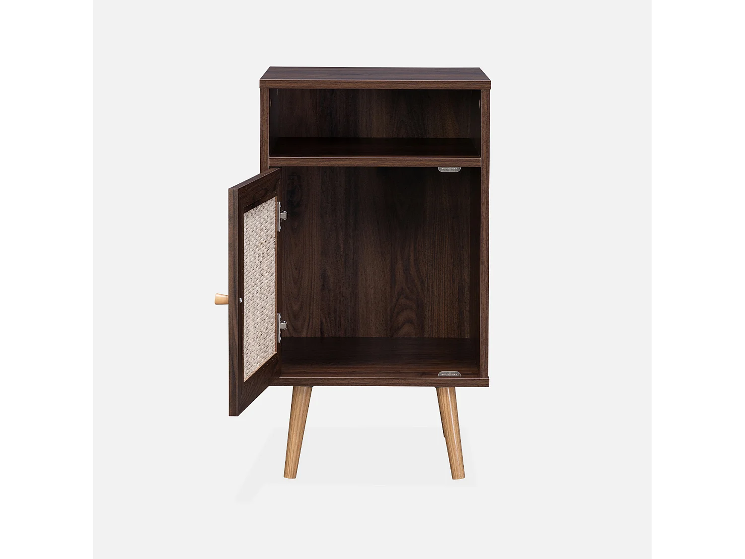 Comodino scandinavo in vimini, noce