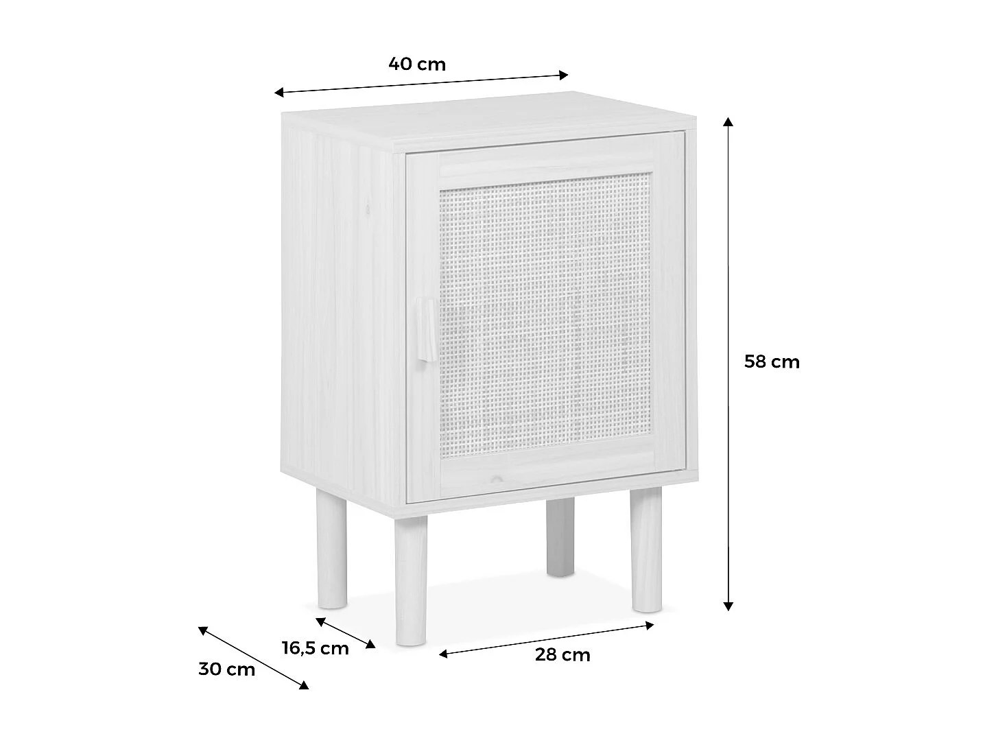 Lot de 2 tables de chevet en cannage et décor bois - Camargue - 40x30x58cm. 2 niveaux. 1 porte. pieds droits
