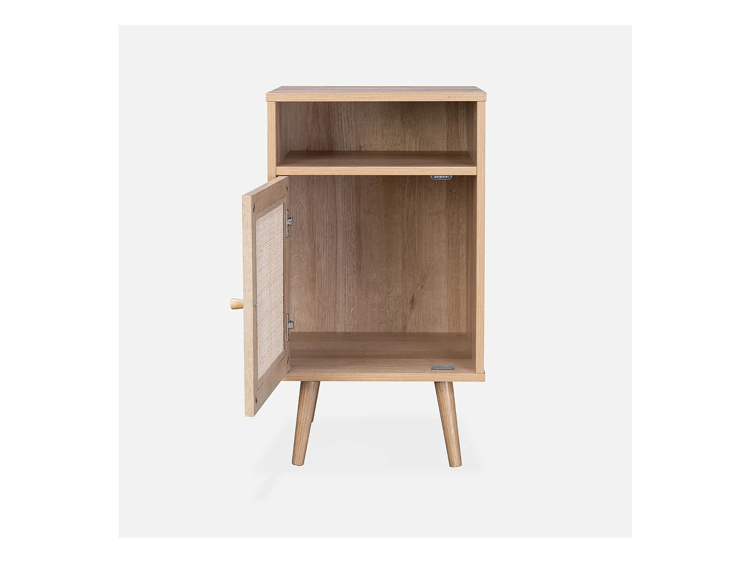 Table de chevet en cannage coloris naturel - Bohème - 40x39x70cm. naturel - 2 niveaux - 1 porte - 1 espace de rangement - pieds scandinaves