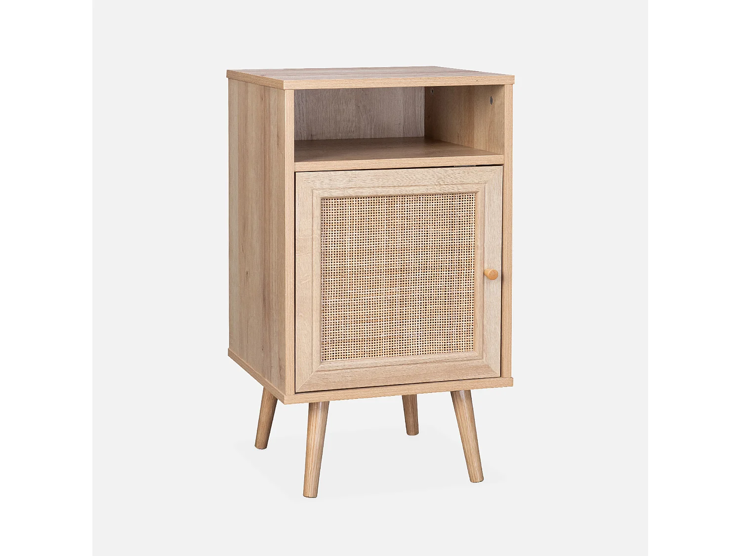 Mesita de noche escandinava con efecto madera y caña, set de 2 natural