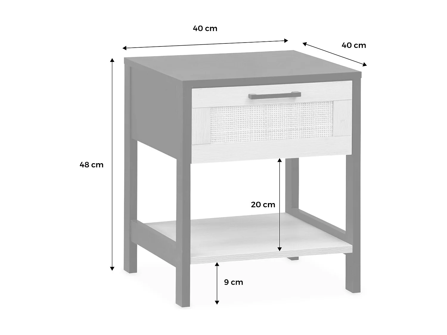 Lot de 2 tables de chevet. noir et cannage 40 x 40 x 48cm - Bianca - 1 tiroir. 1 étagère