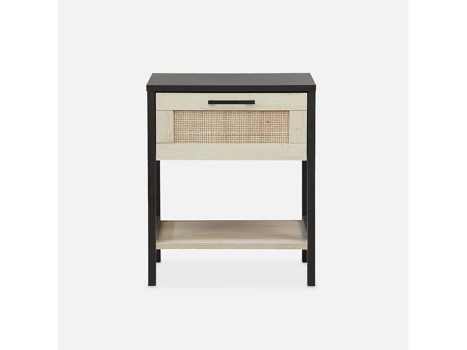 Lot de 2 tables de chevet. noir et cannage 40 x 40 x 48cm - Bianca - 1 tiroir. 1 étagère