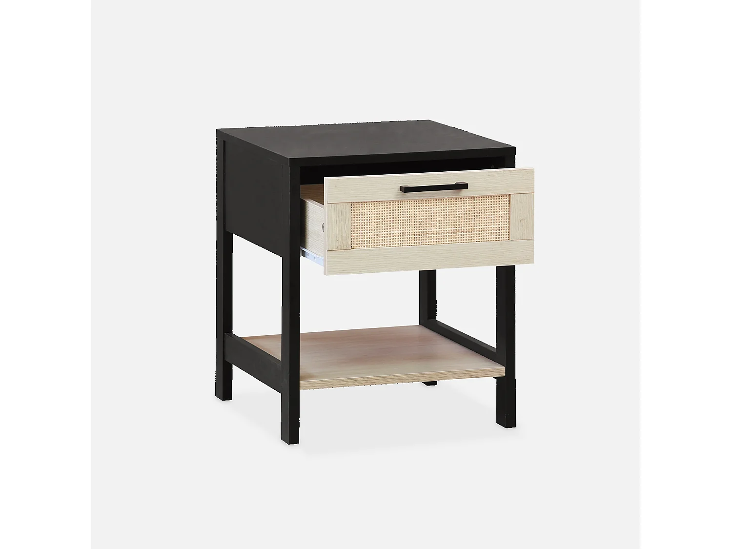 Lot de 2 tables de chevet. noir et cannage 40 x 40 x 48cm - Bianca - 1 tiroir. 1 étagère