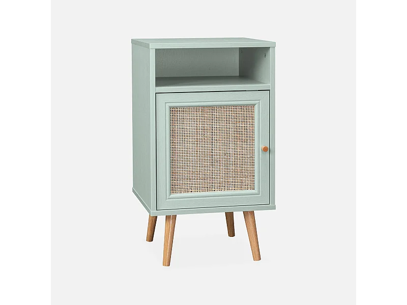 Comodino scandinavo in vimini, verde celadon