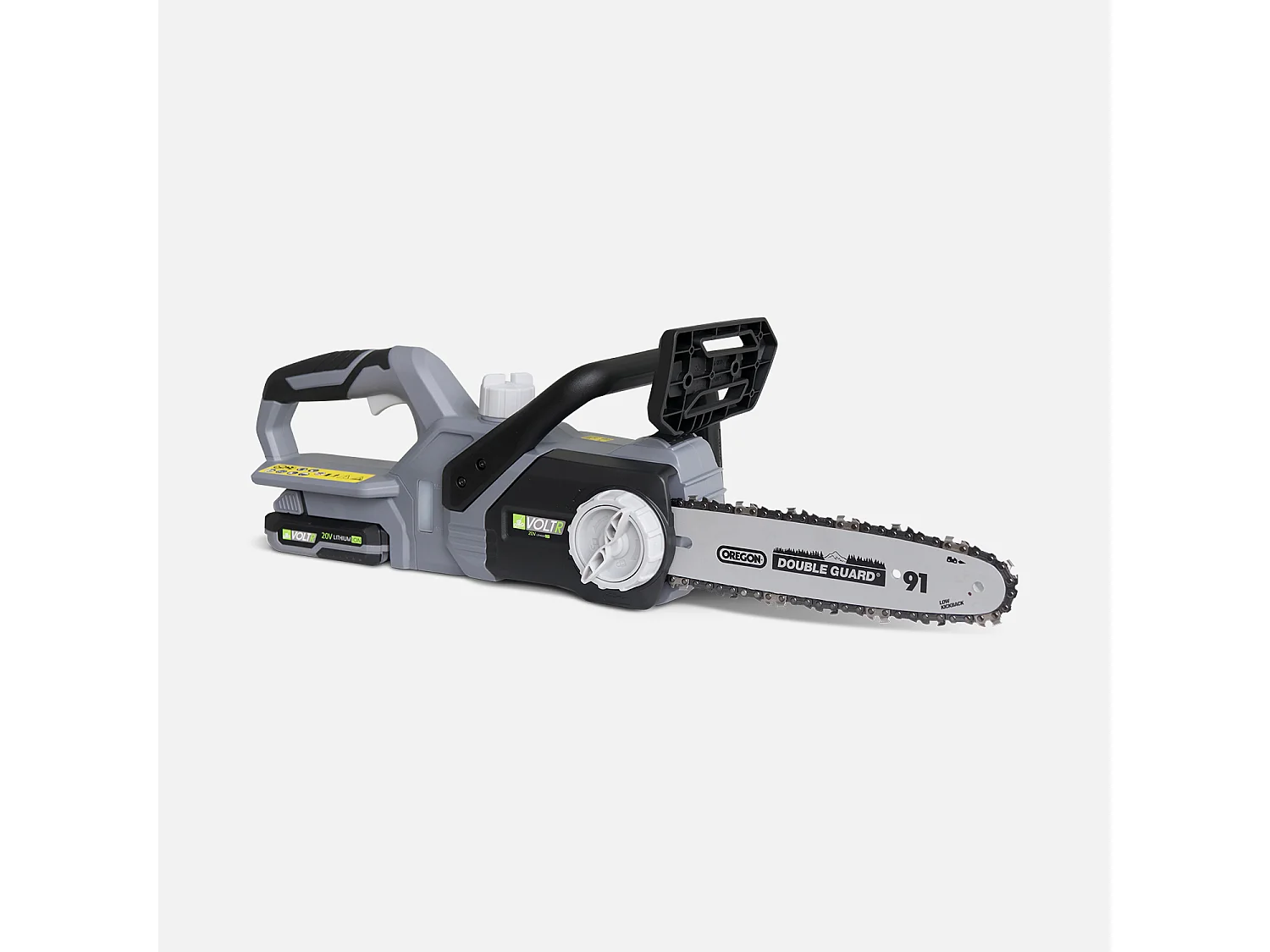 VOLTR 20V– Tronçonneuse 25cm (10’’) – avec batterie Lithium 2.0Ah + chargeur 20V. Normes CE