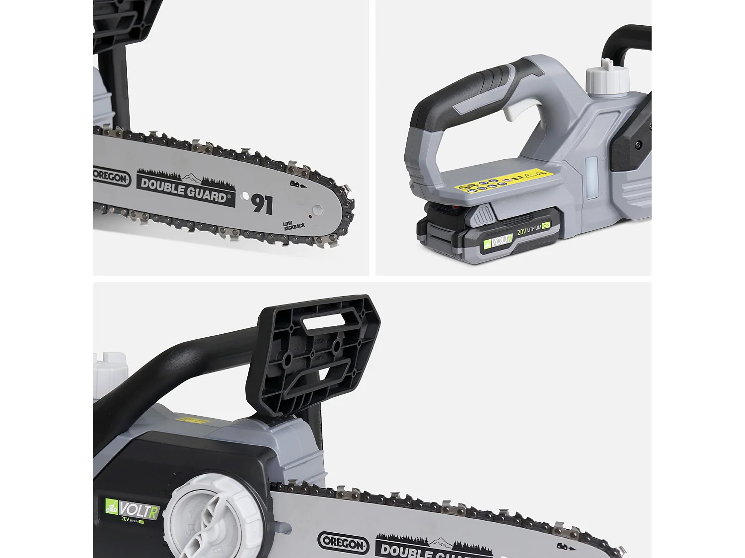 VOLTR 20V– Tronçonneuse 25cm (10’’) – avec batterie Lithium 2.0Ah + chargeur 20V. Normes CE