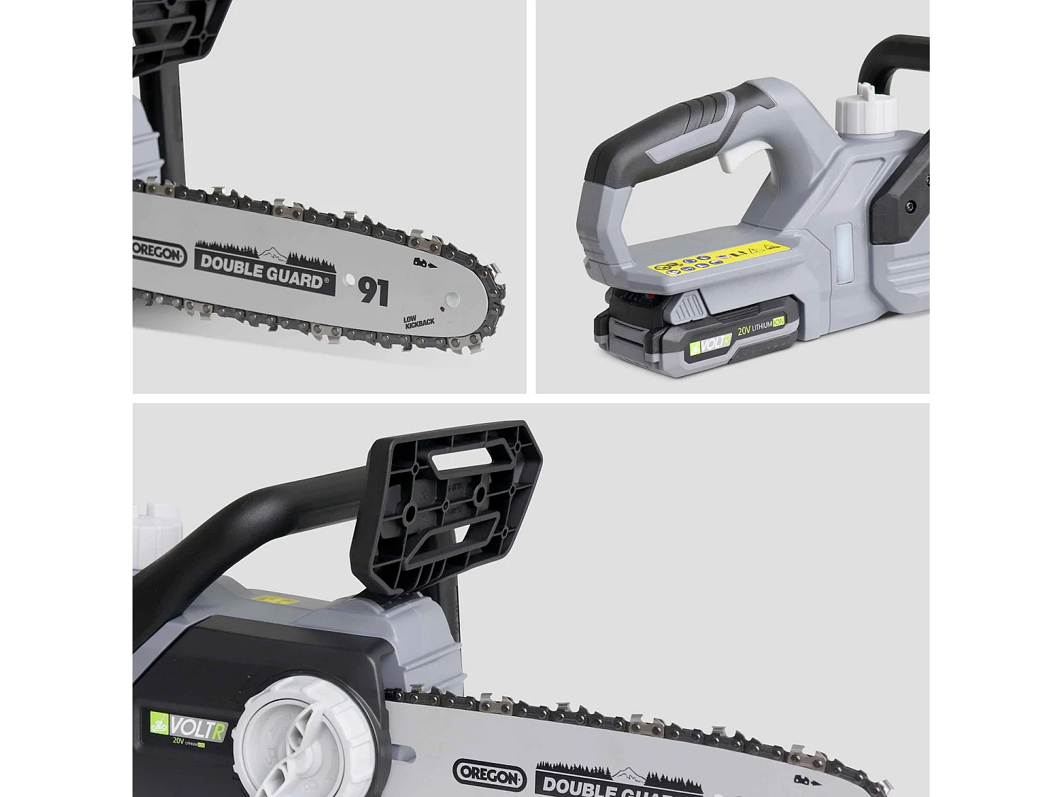 VOLTR 20V– Tronçonneuse 25cm (10’’) – avec batterie Lithium 2.0Ah + chargeur 20V. Normes CE