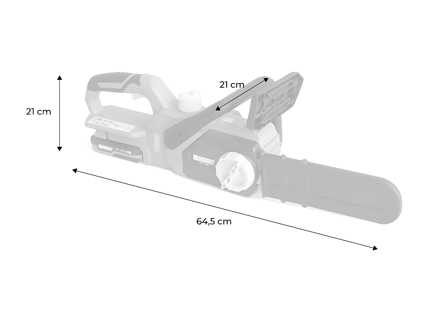 VOLTR 20V– Tronçonneuse 25cm (10’’) – avec batterie Lithium 2.0Ah + chargeur 20V. Normes CE