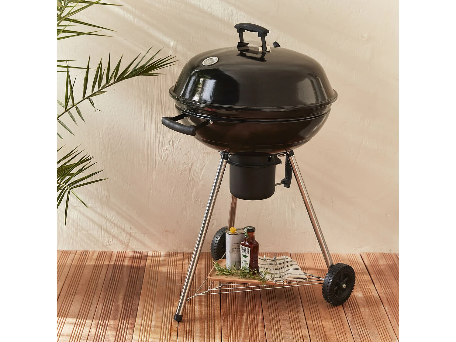 Barbacoa de carbón, Ø53cm, Negro