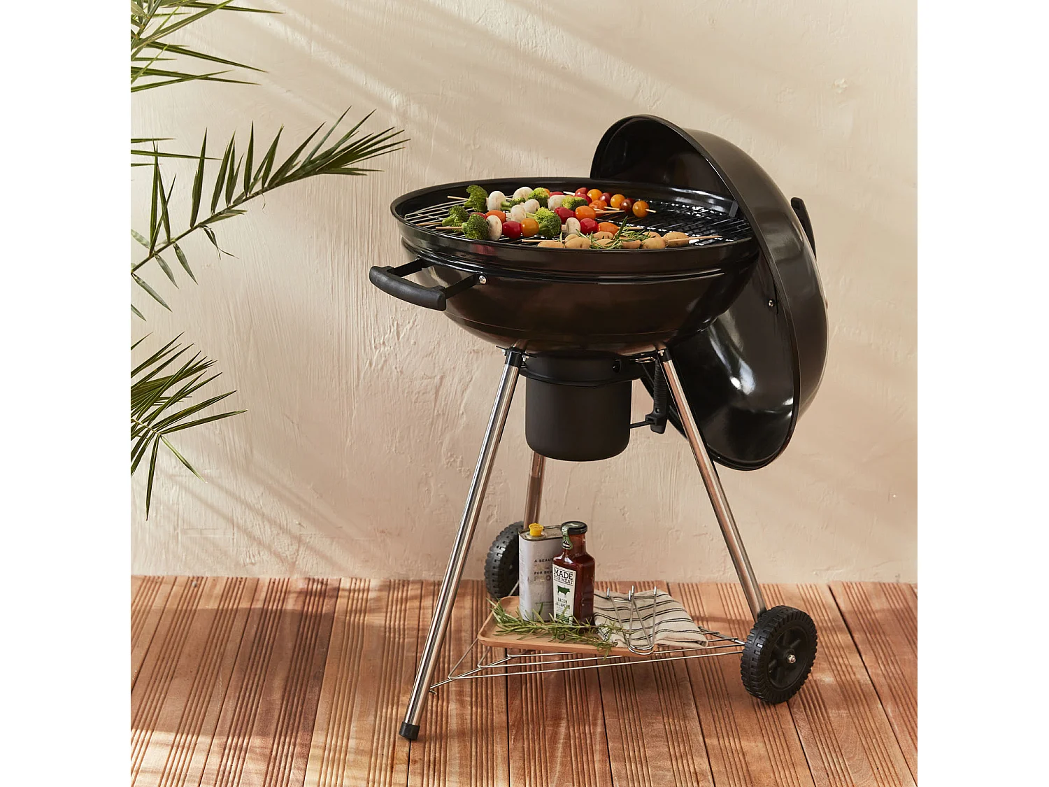 Barbacoa de carbón, Ø53cm, Negro