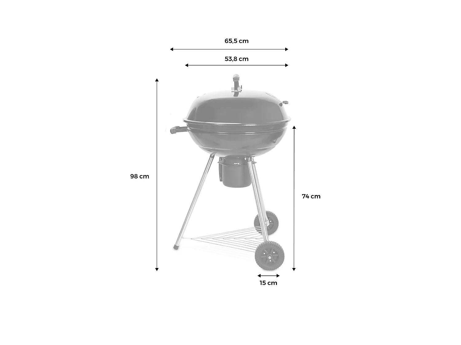 Barbacoa de carbón, Ø53cm, Negro