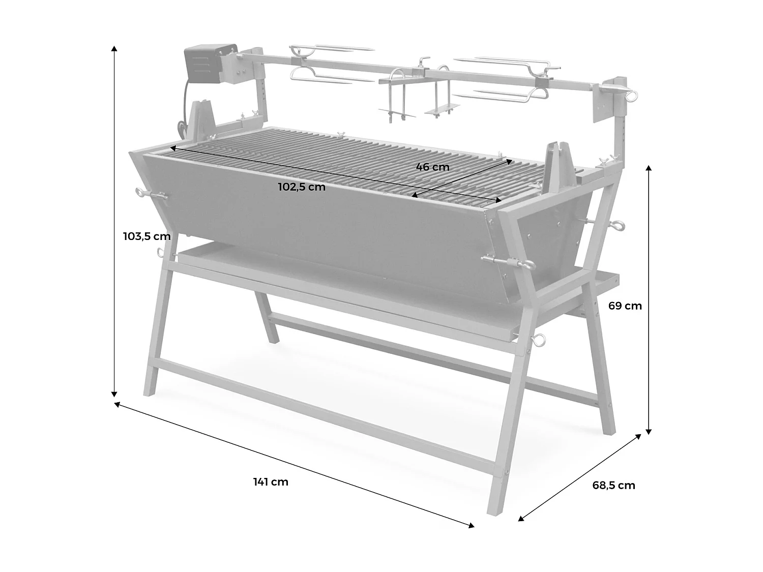 Asador de carbón con espetón eléctrico gris